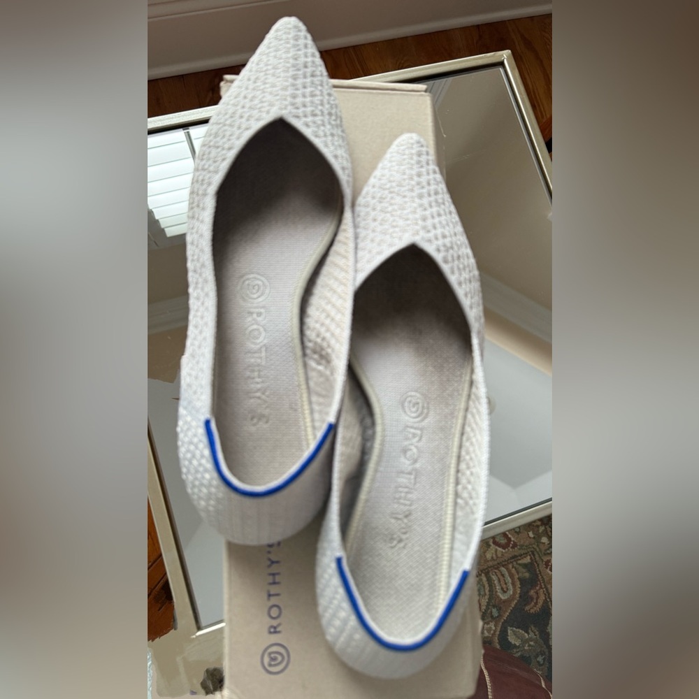 Rothy's Textured White Flats with Blue Accent